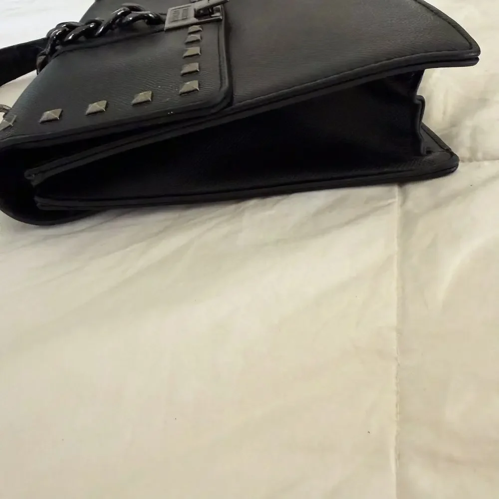 Badgley Mischka Black Studded Top Handle Satchel Chain Detail Bag